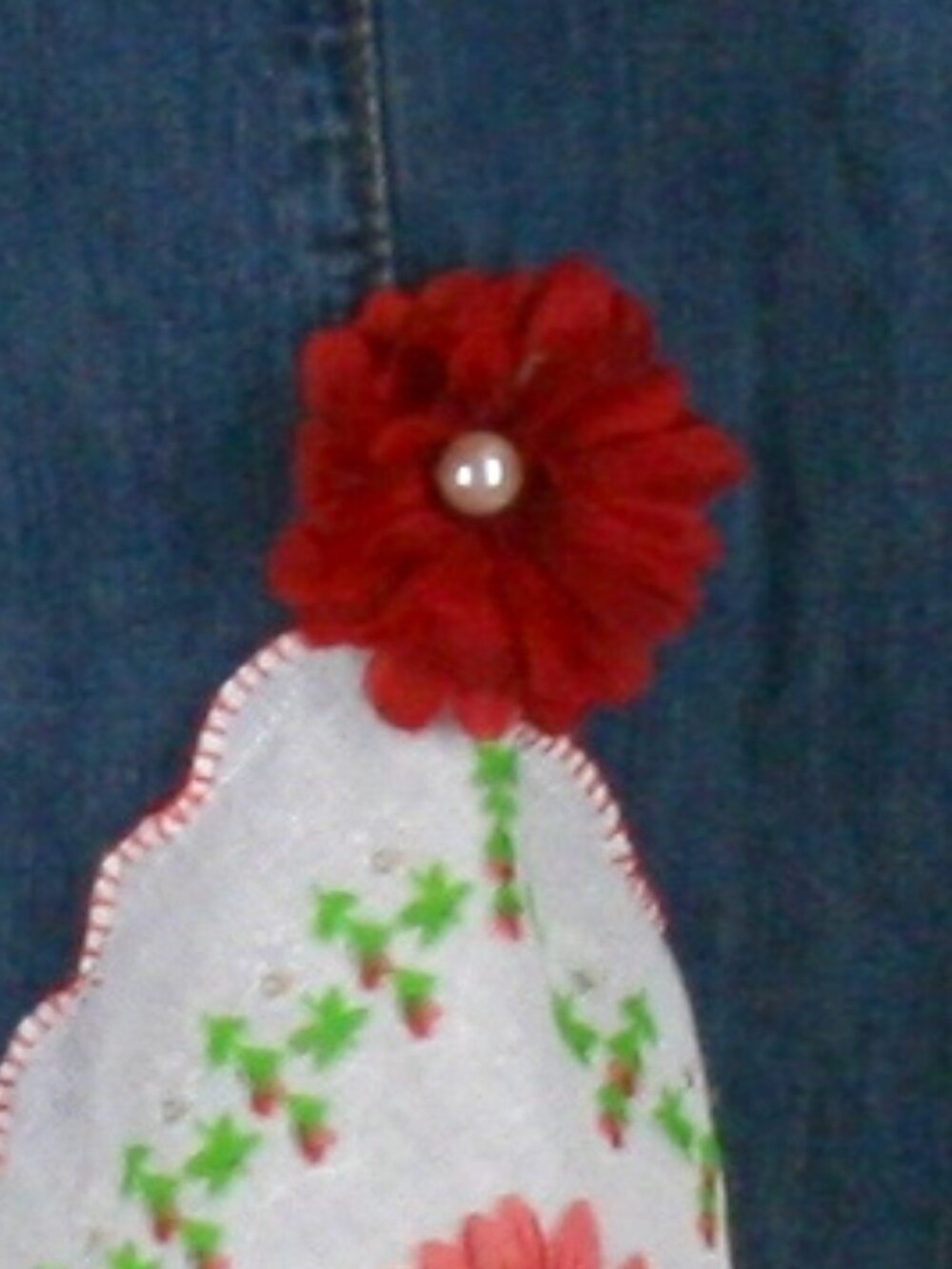 HAND CRAFTED Skirt Denim Handkerchief Midi Upcycled Lace Floral Blue White 6 - Picture 5 of 15
